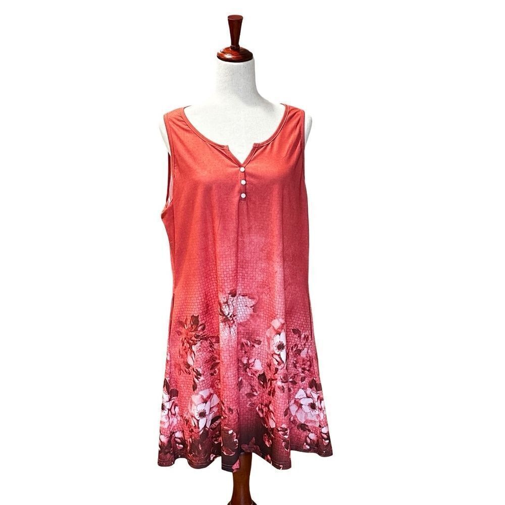 NWT Disamer Sleeveless Sundress / Cover-Up Floral Pattern Pink Red XL